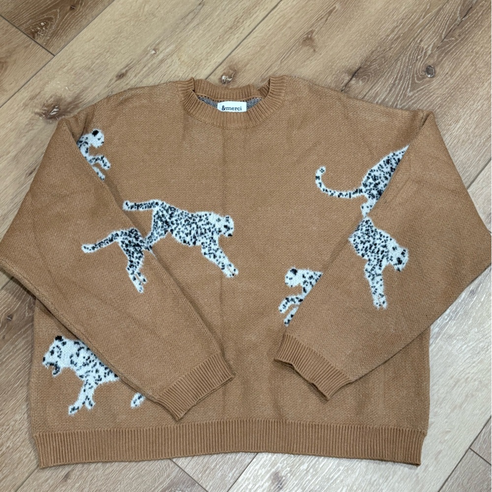 Brown Sweater with Leopard Design